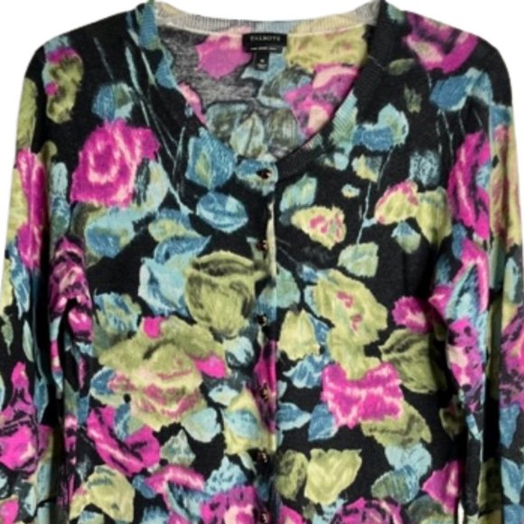Talbots Crew Neck 100% Merino Wool Floral Cardigan Sweater - M - Picture 2 of 10